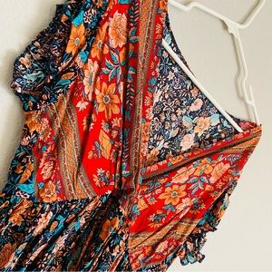 Shein XL multicolor floral print V neck ruffle hem summer dress